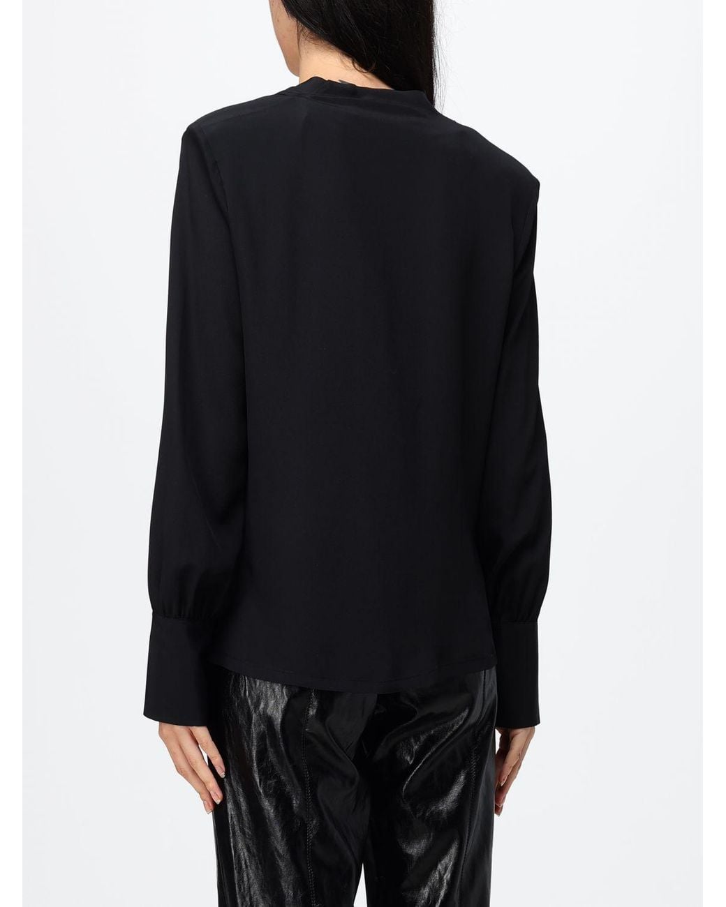 FEDERICA TOSI Black Draped-Neckline Long-Sleeved Silk Top