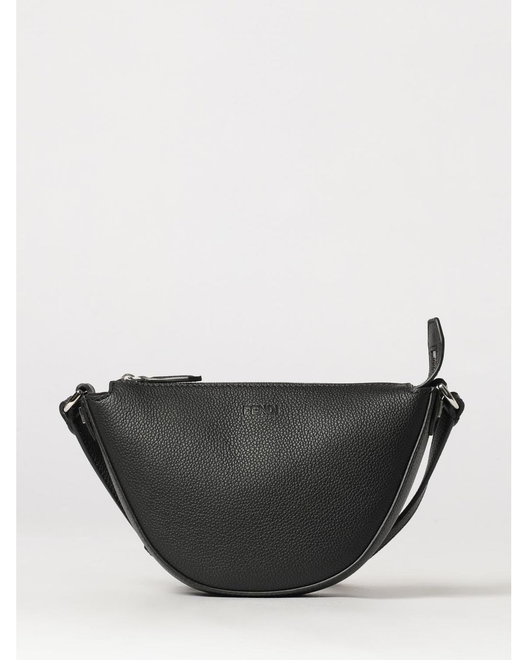 Fendi Black Crescent-Shaped Grained Calfskin Leather Crossbody Bag for men