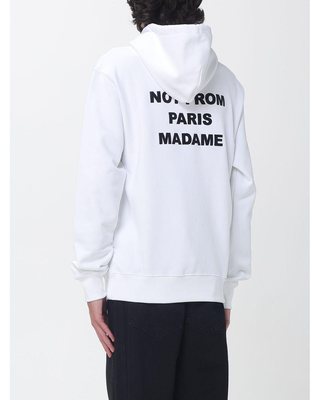 Drole de Monsieur White Cotton Hoodie With Slogan Print And Kangaroo Pocket for men