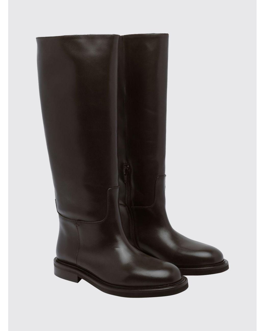 Poeve Black Knee-High Calfskin Leather Boots With Side Zip