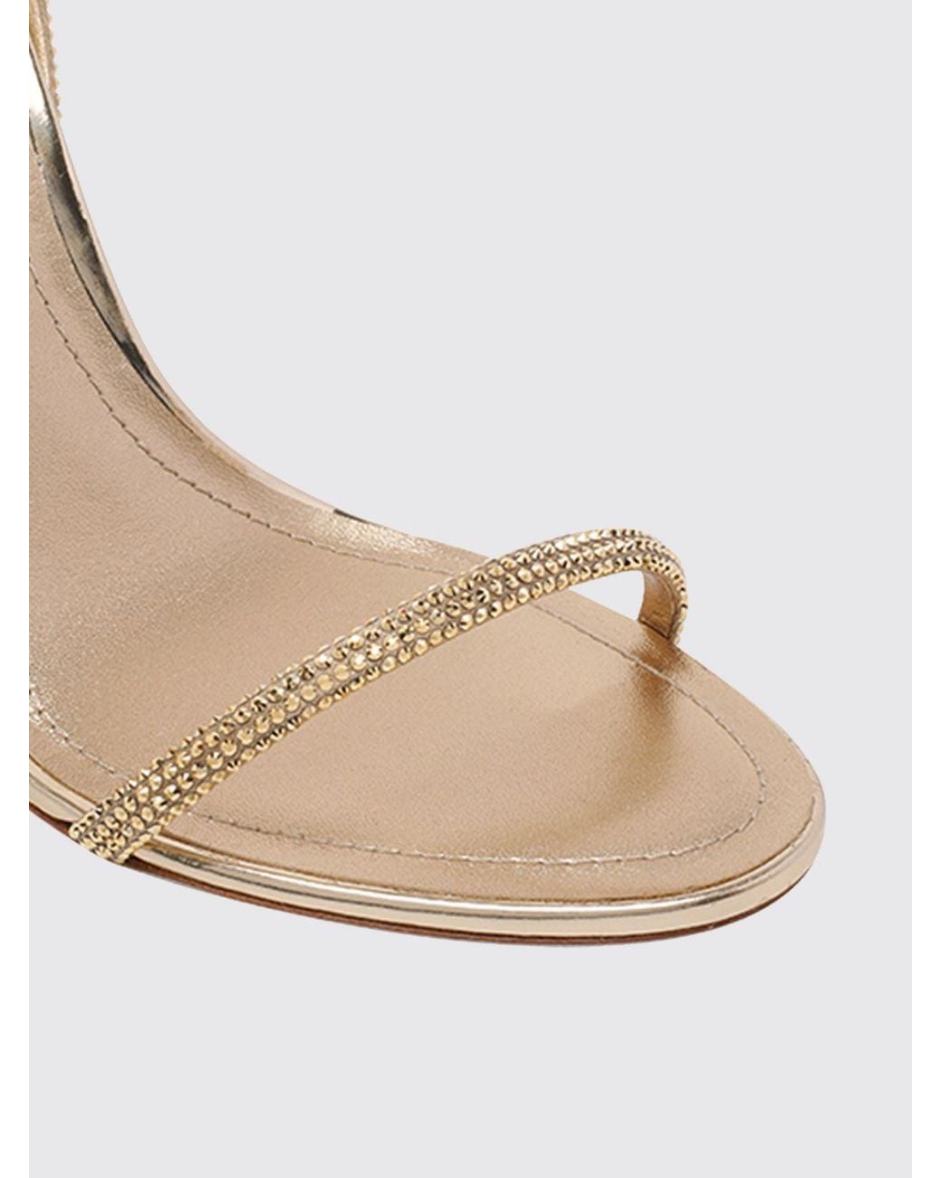 Rene Caovilla White Ella Britta Laminated Patent Leather Sandal With Rhinestones