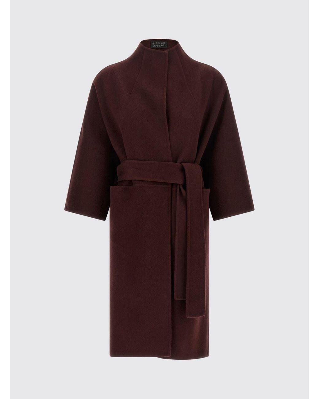 Gianluca Capannolo Red Long Wool-Blend Coat With Belt And High Collar