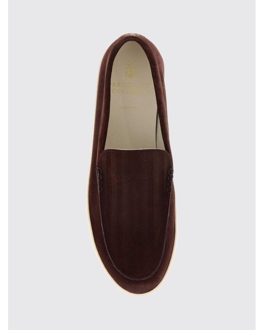 Brunello Cucinelli Brown Suede Calfskin Loafers With Rubber Sole for men