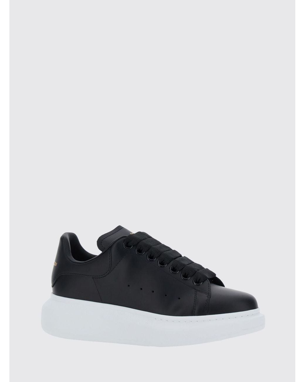 McQueen Black Oversize Calf Leather Sneakers With Contrasting Heel And Laminated Logo