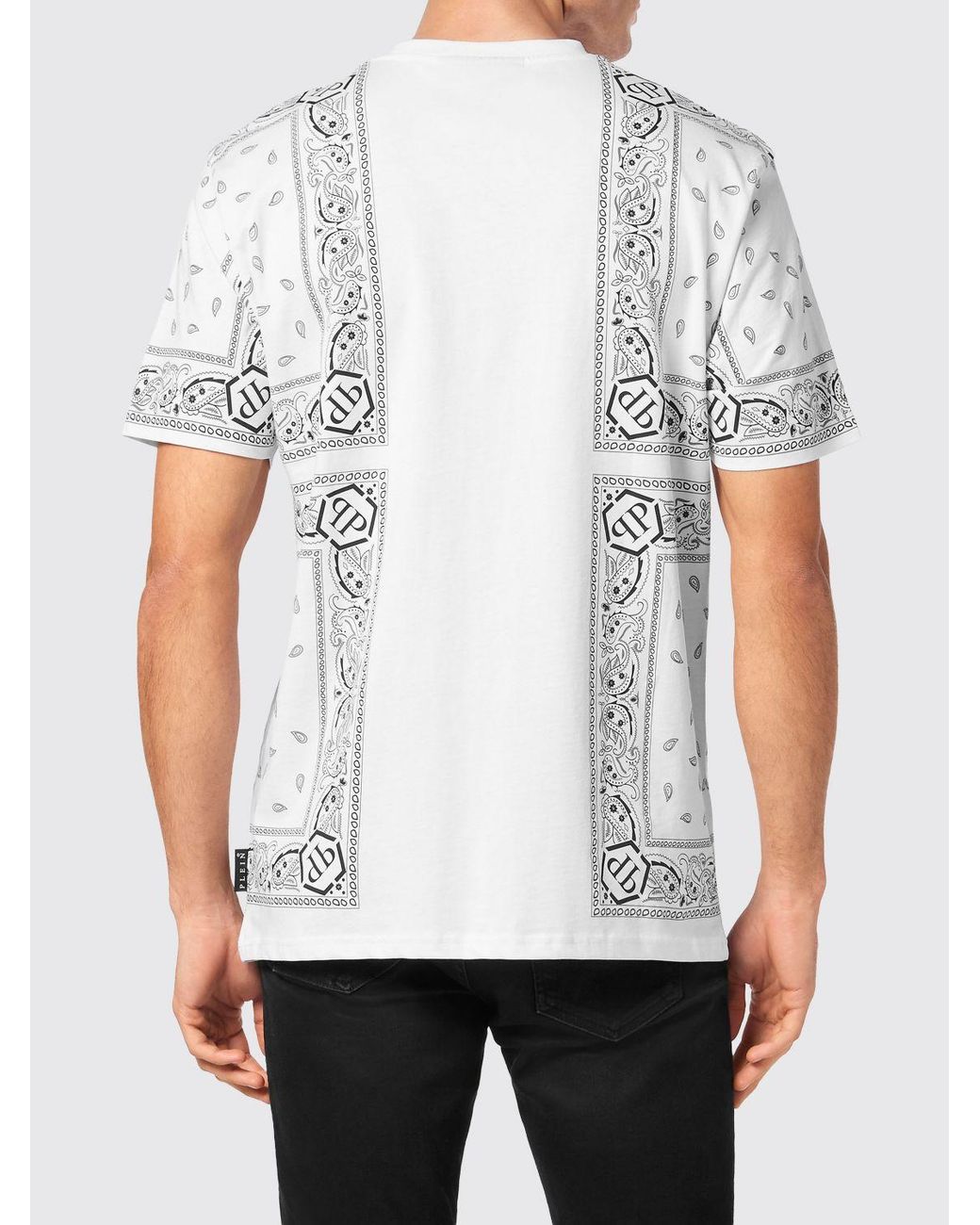 Philipp Plein White Monogram And Bandana Print Cotton T-Shirt for men
