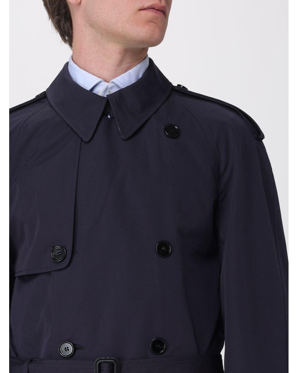 Burberry Blue Double-Breasted Cotton Trench Coat for men