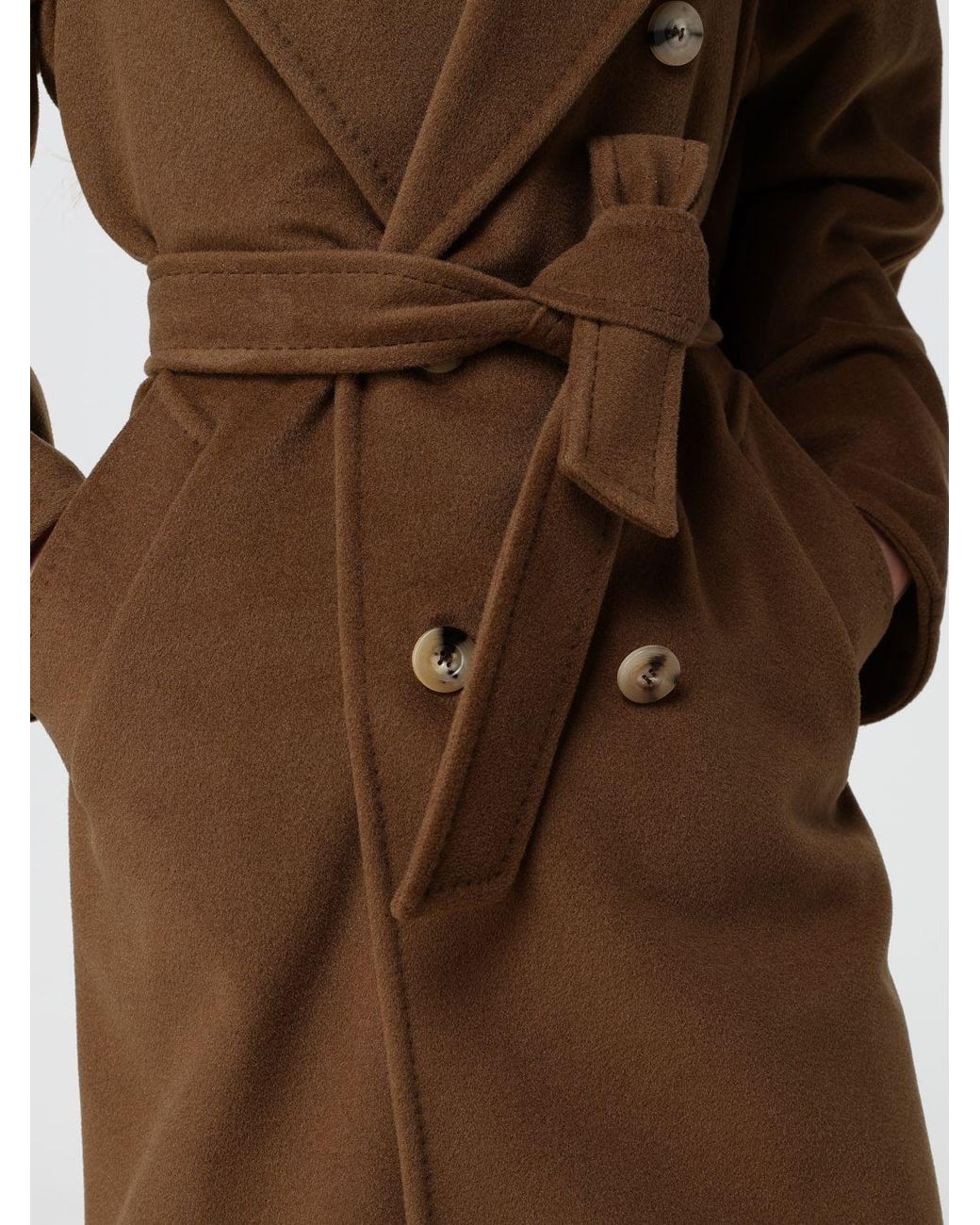 Max Mara Brown Madame Double-Breasted Long Wool Coat With Belt