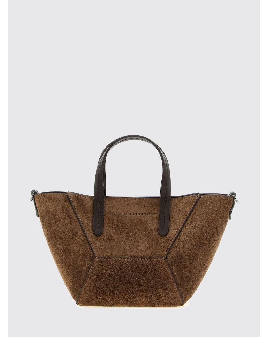 Brunello Cucinelli Brown Small Suede Handbag With Monili Embellishment