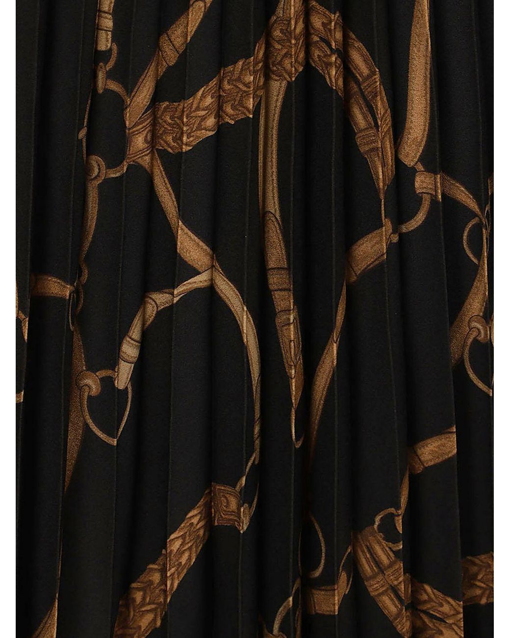Ralph Lauren Black Graphic Print Pleated Crêpe Midi Skirt