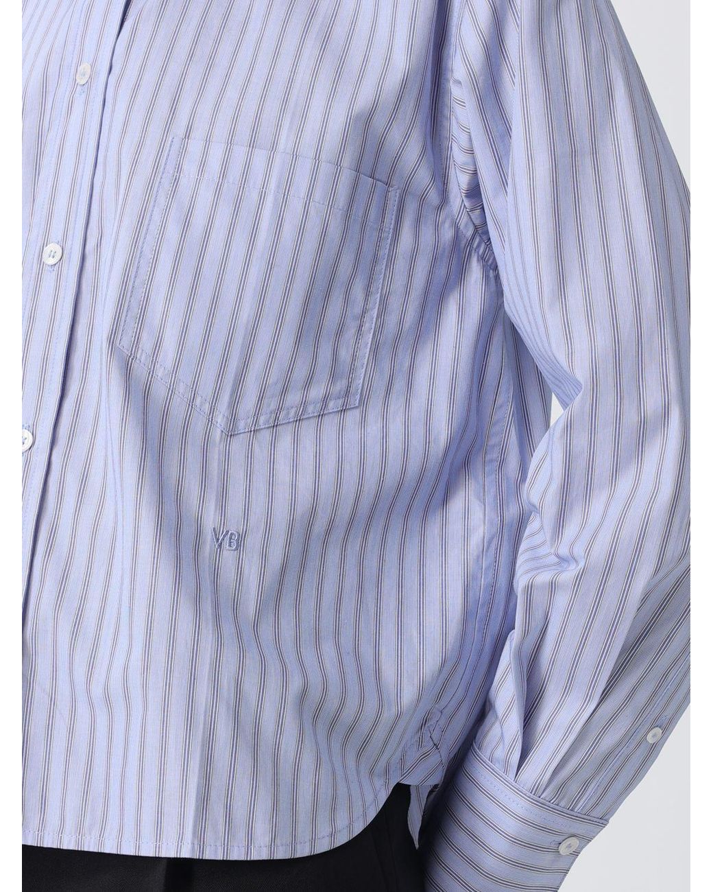Victoria Beckham Blue Striped Cotton Slim Fit Shirt