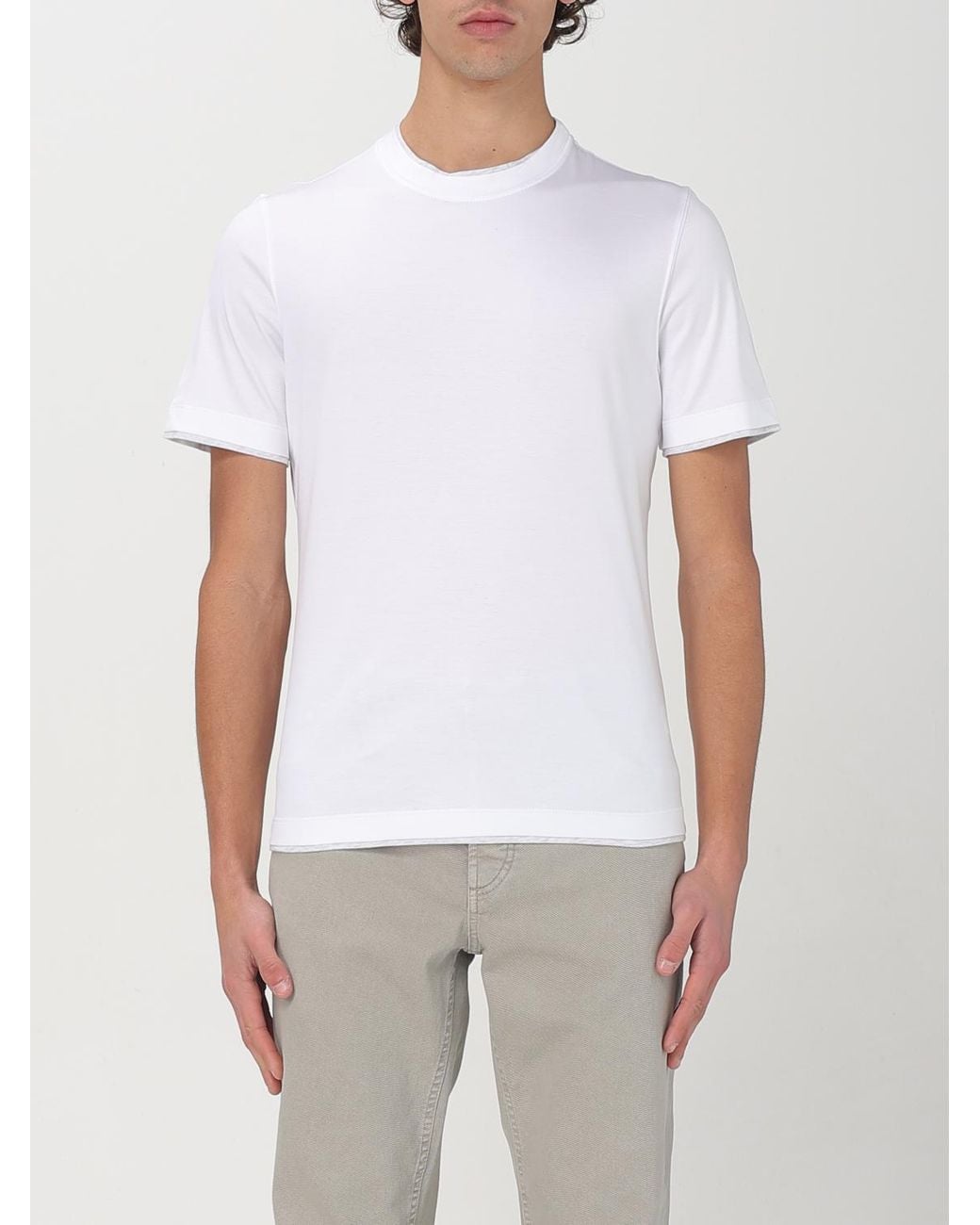 Brunello Cucinelli White Basic Cotton T-Shirt for men