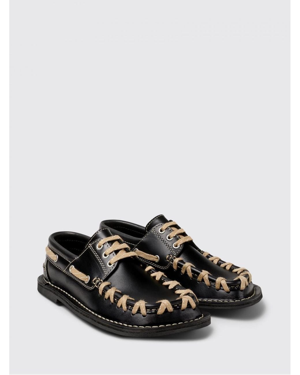 CAMPERLAB Black Eki Leather Boat Loafer With Contrast Stitching for men