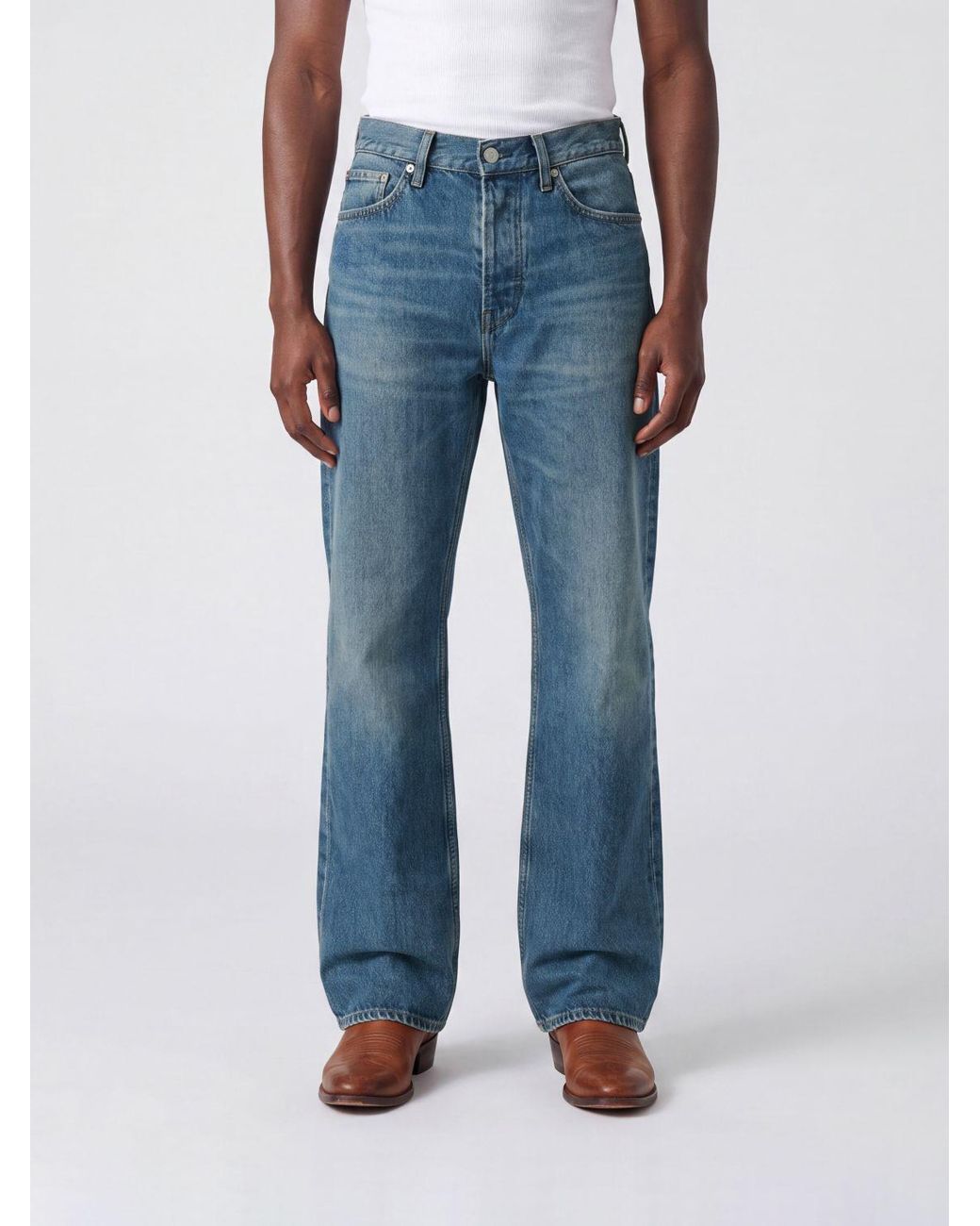 sunflower Blue Mid-Rise Flared Cotton Denim Jeans for men