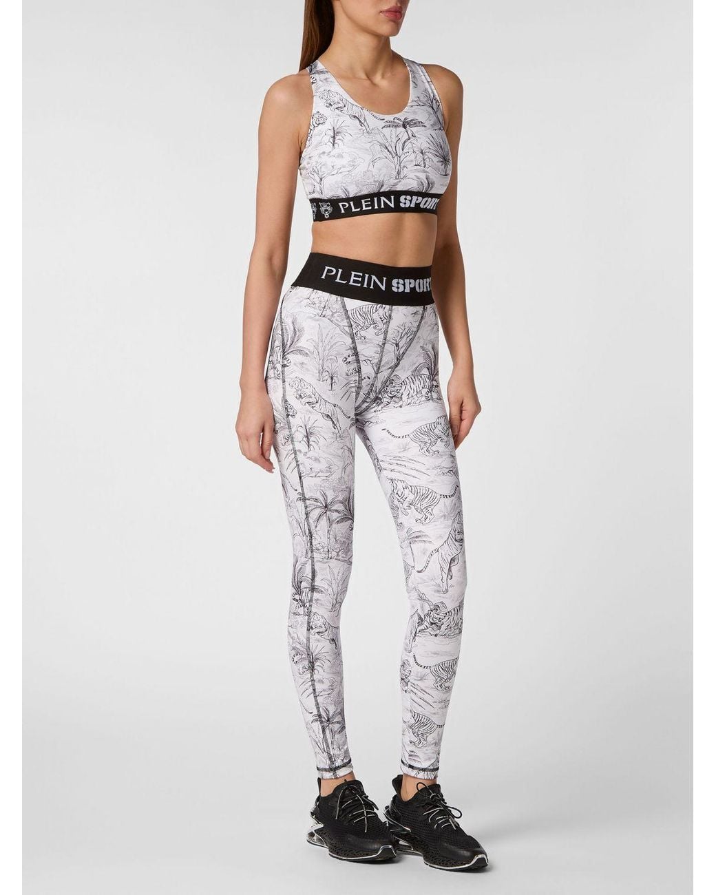 Philipp Plein White High-Waisted Skinny Leggings With Tropical Floral Print