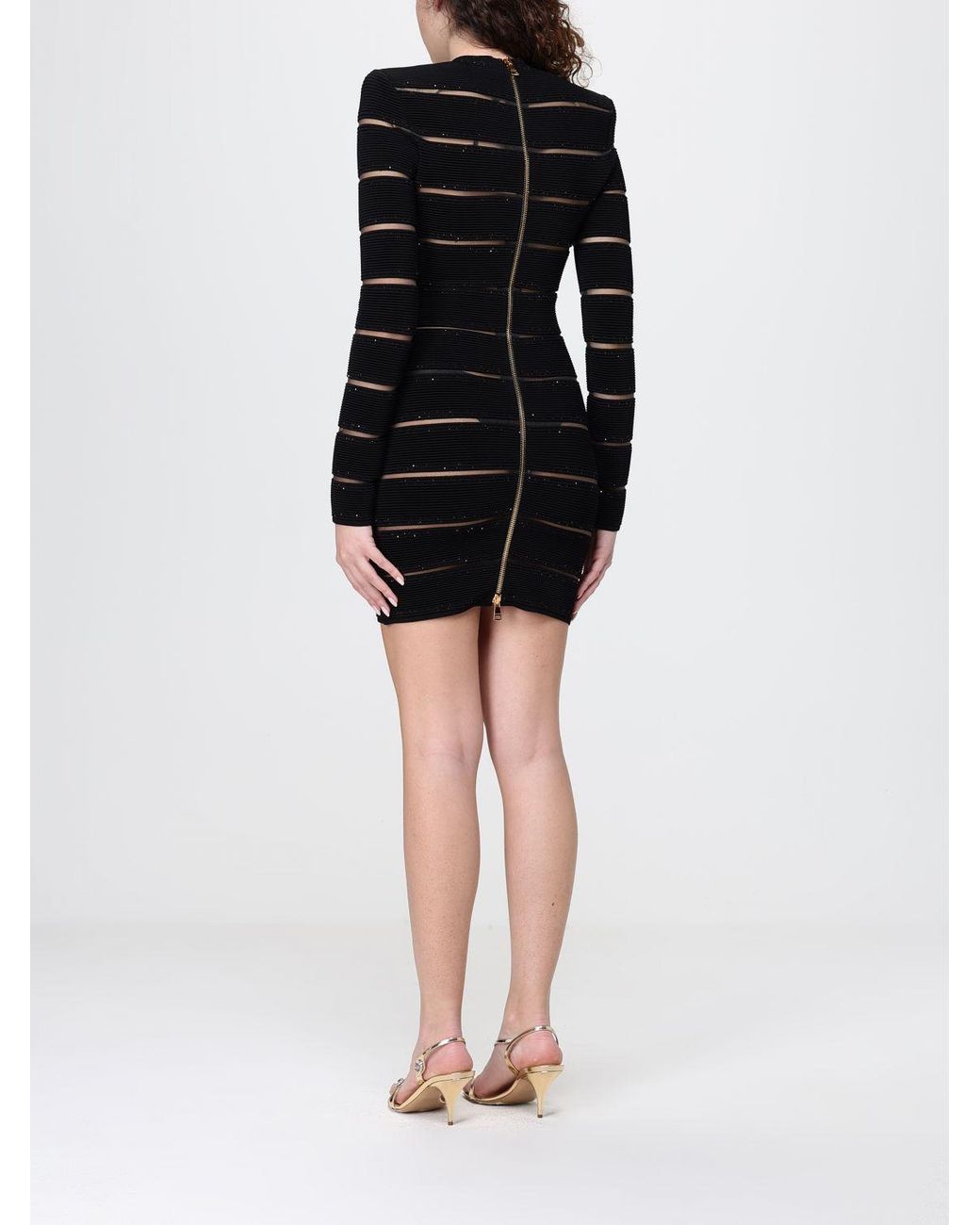 Balmain Black Rhinestone Embellished Viscose Blend Mini Dress