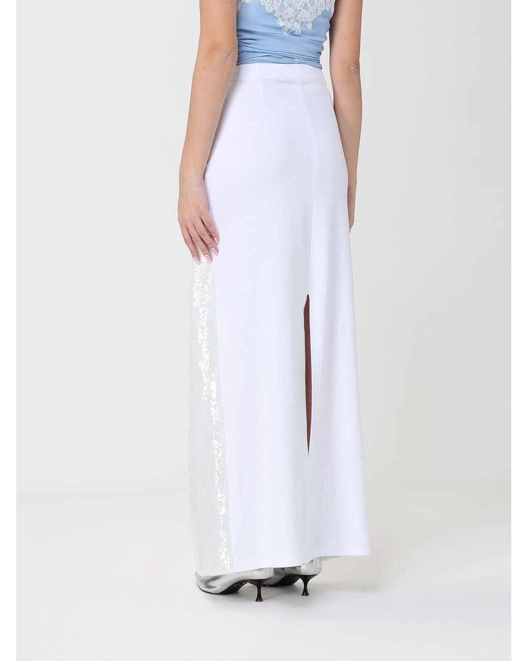 Moschino Couture White Cotton Blend Long Skirt With Sequins