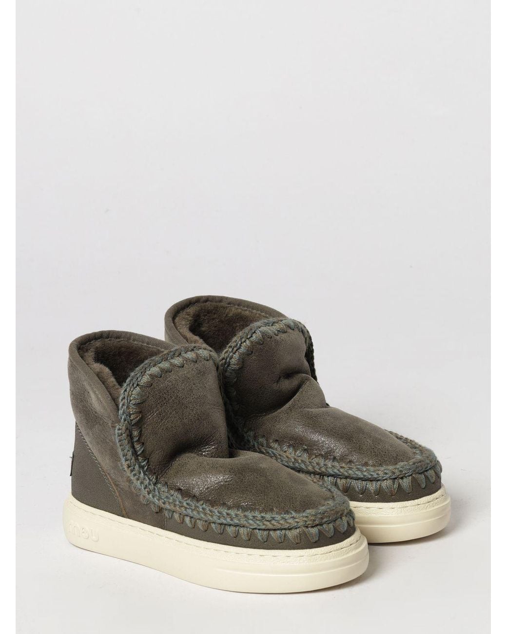 Mou Multicolor Eskimo Nubuck Ankle Boots With Crochet Stitching And Wool Lining