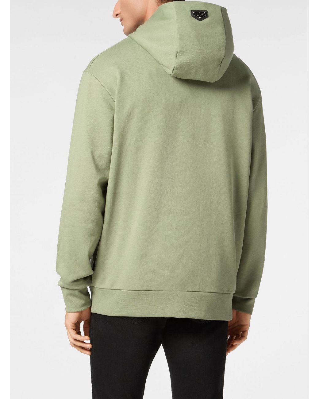 Philipp Plein Green Contrast Logo Cotton Hoodie With Kangaroo Pocket And Dropped Shoulders for men
