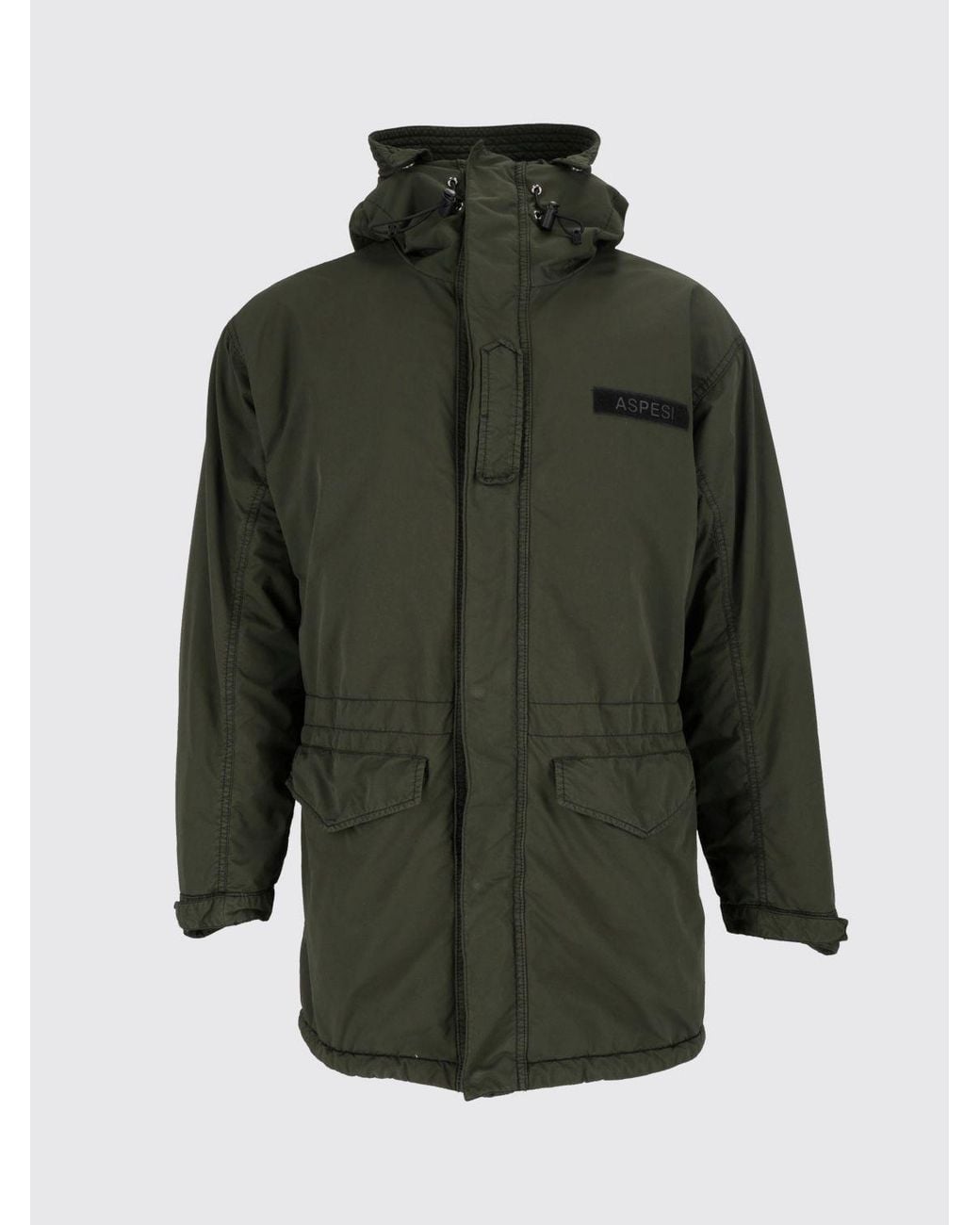 Aspesi Gray Windproof Technical Fabric Knee-Length Parka With Hood for men