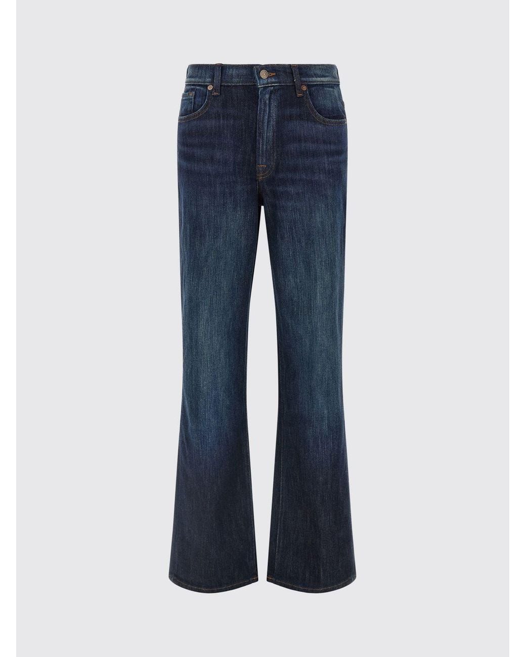 7 For All Mankind Blue Stovepipe High-Waisted Straight Jeans