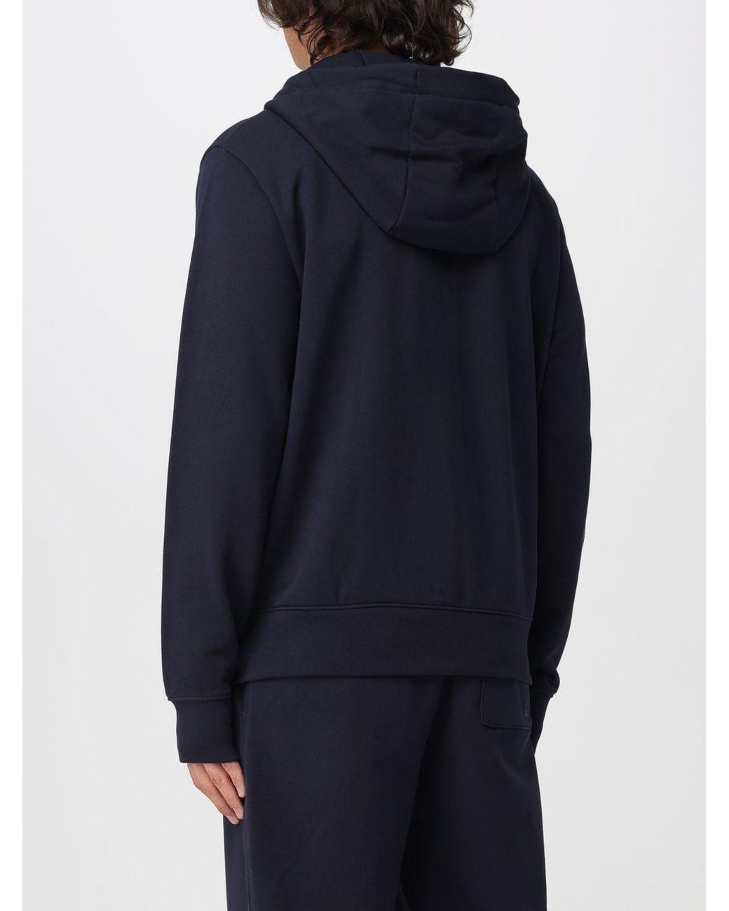 Boss Blue Cotton Zip-Up Hoodie Sweatshirt With Drawstring for men