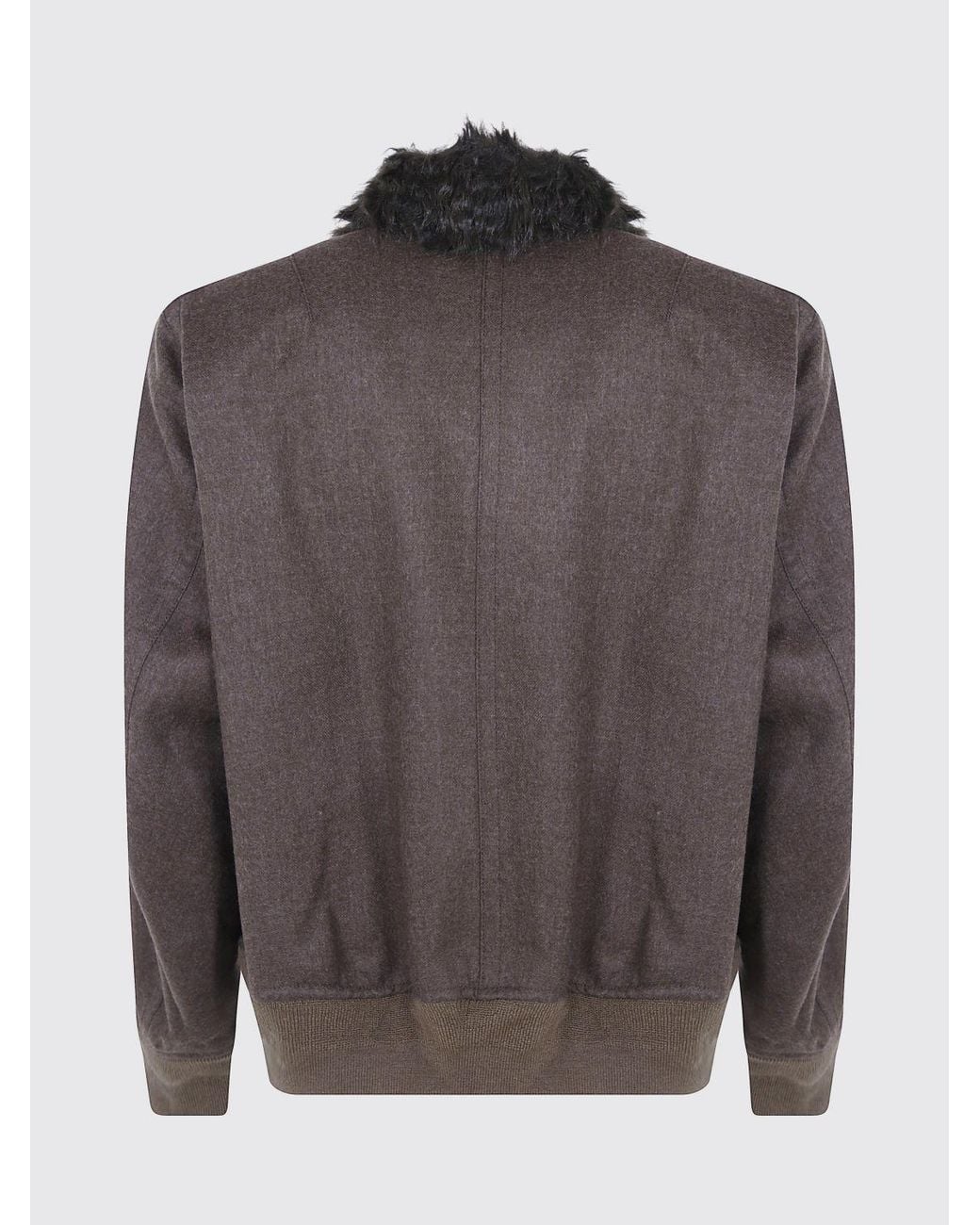 Sacai Brown Fur-Collar Wool Bomber Jacket With Patch Pockets for men