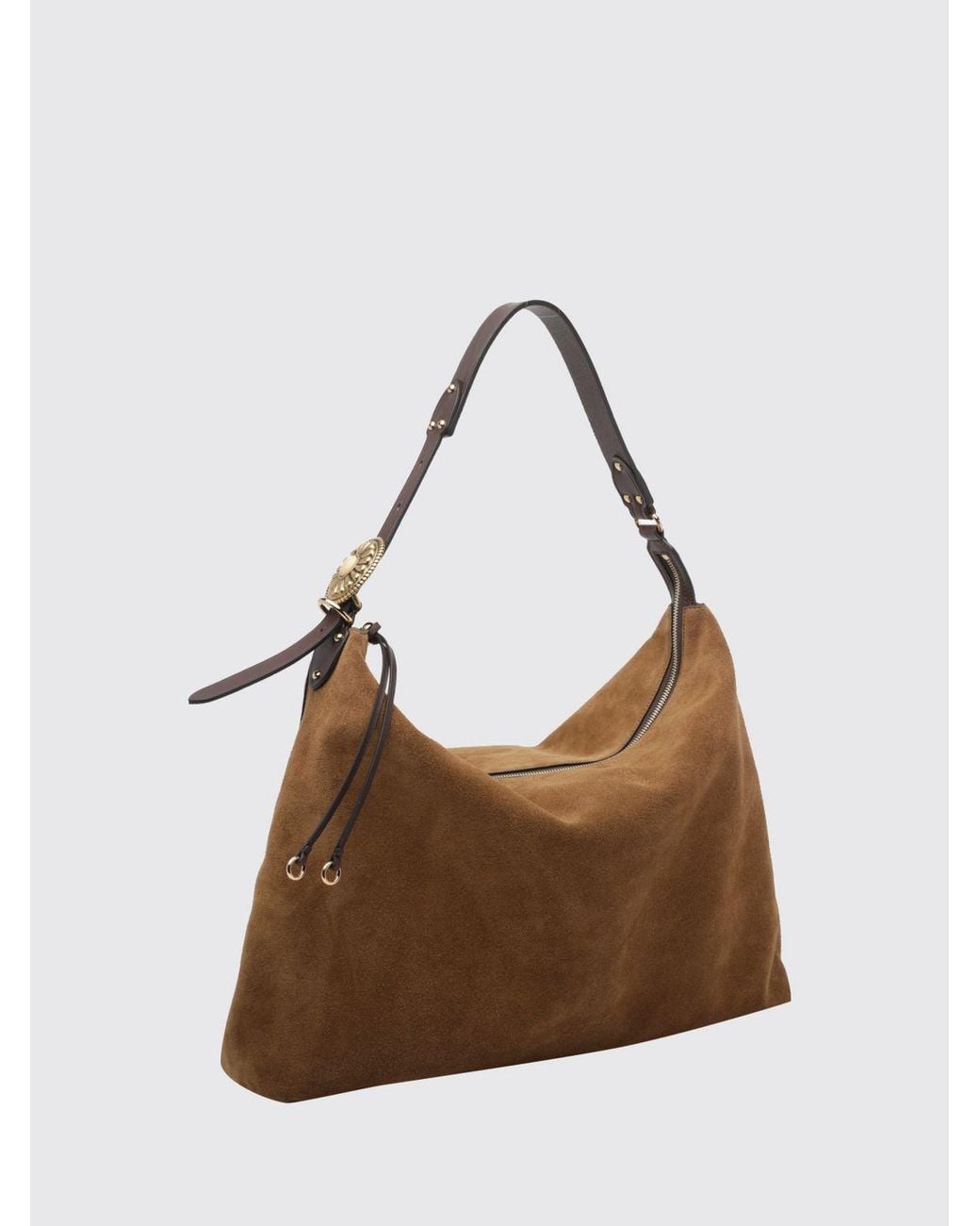 Etro Brown Rosette Suede Calfskin Shoulder Bag With Adjustable Handle