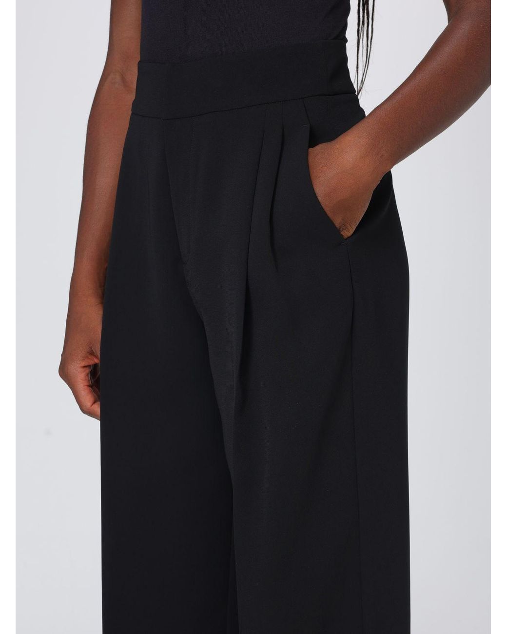 Twinset Black High-Waisted Wide-Leg Sartorial Crêpe Trousers