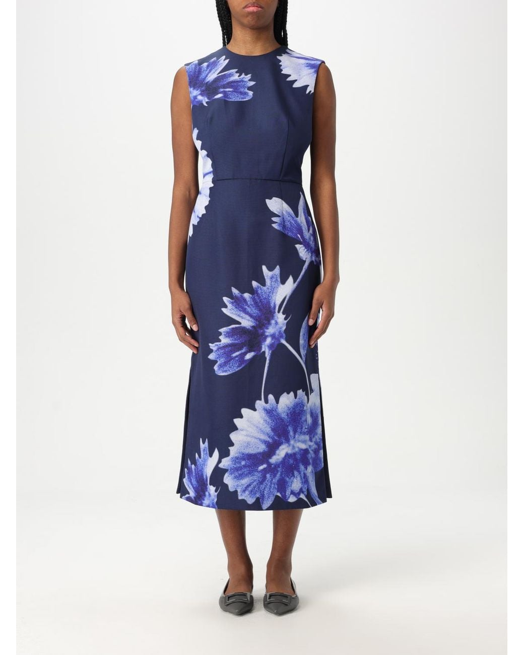 knee length dresses for ladies Floral Print Midi Dress, Abstract Rose Mulberry / 12