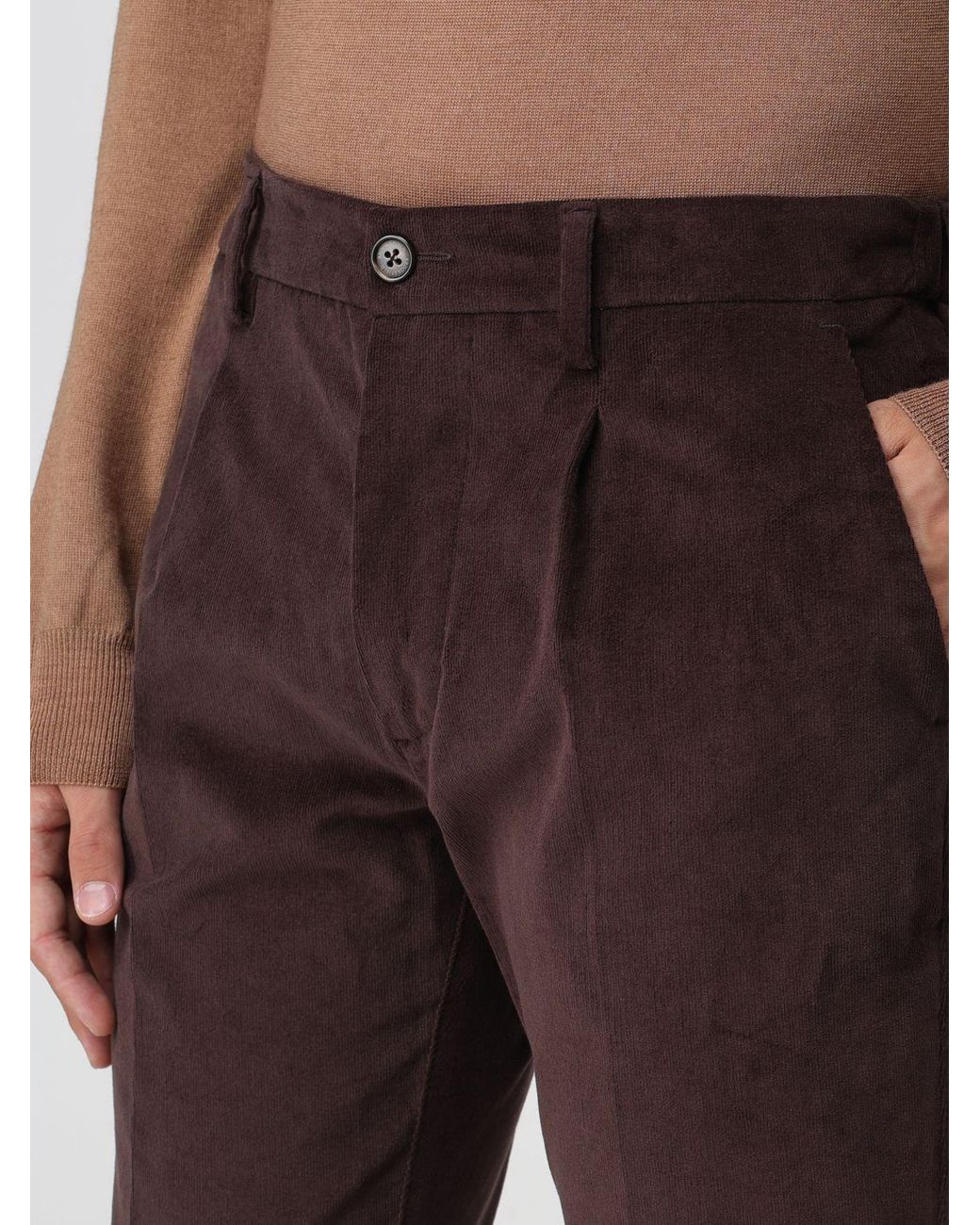 Brooksfield Brown Straight Fit Stretch Cotton Corduroy Trousers for men