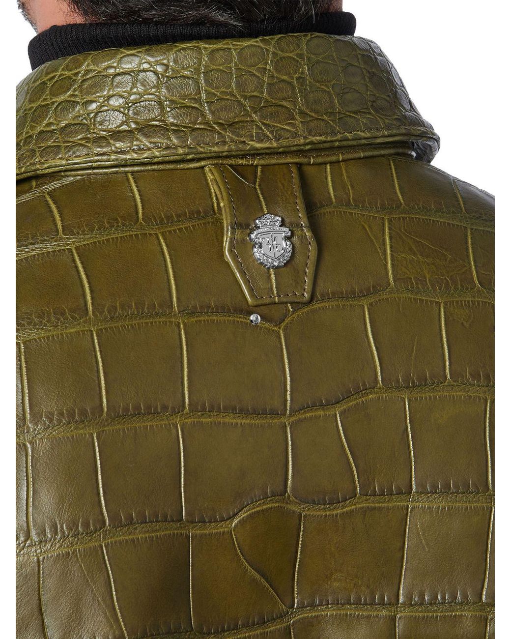 Billionaire Green Crocodile Print Leather Shirt for men