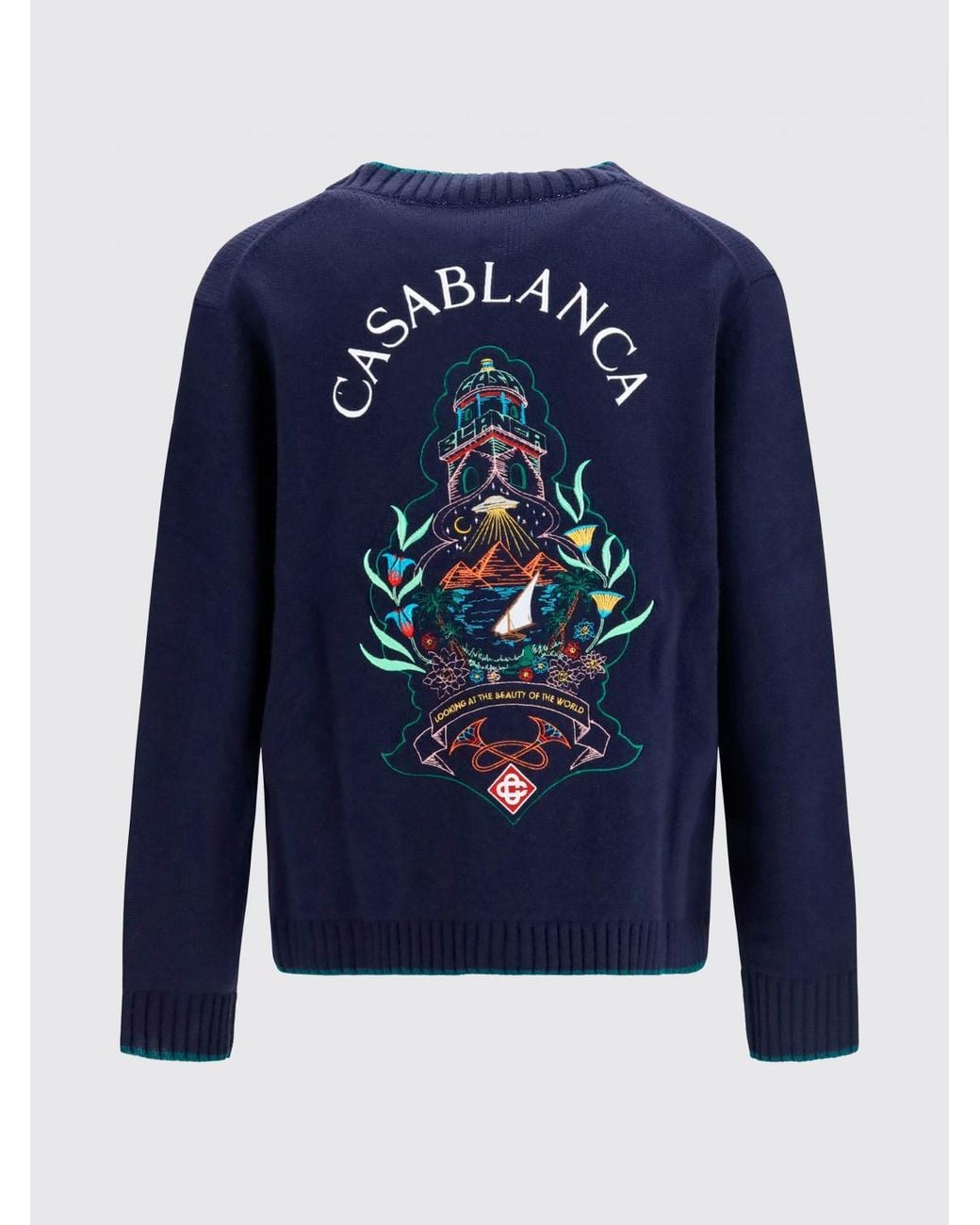 Casablanca Blue Wool And Cashmere Cardigan With Crest And Contrast Trim for men