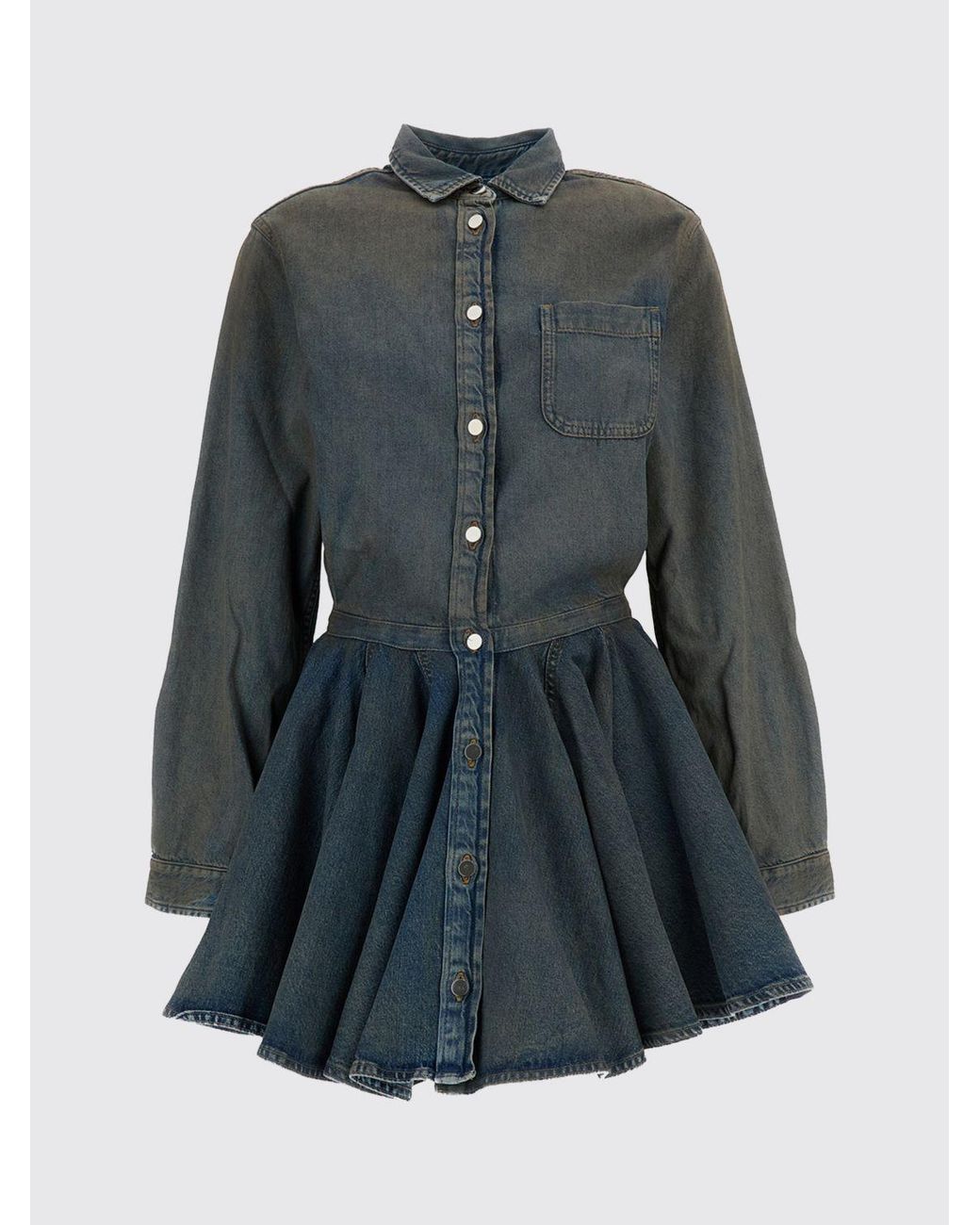 Haikure Black Cotton Denim Mini Shirtdress With Flared Skirt