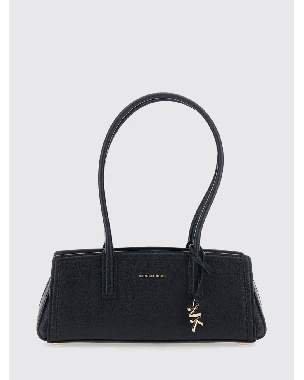 Michael Kors Black Laila Grained Leather Shoulder Bag With Double Handle And Logo Charm