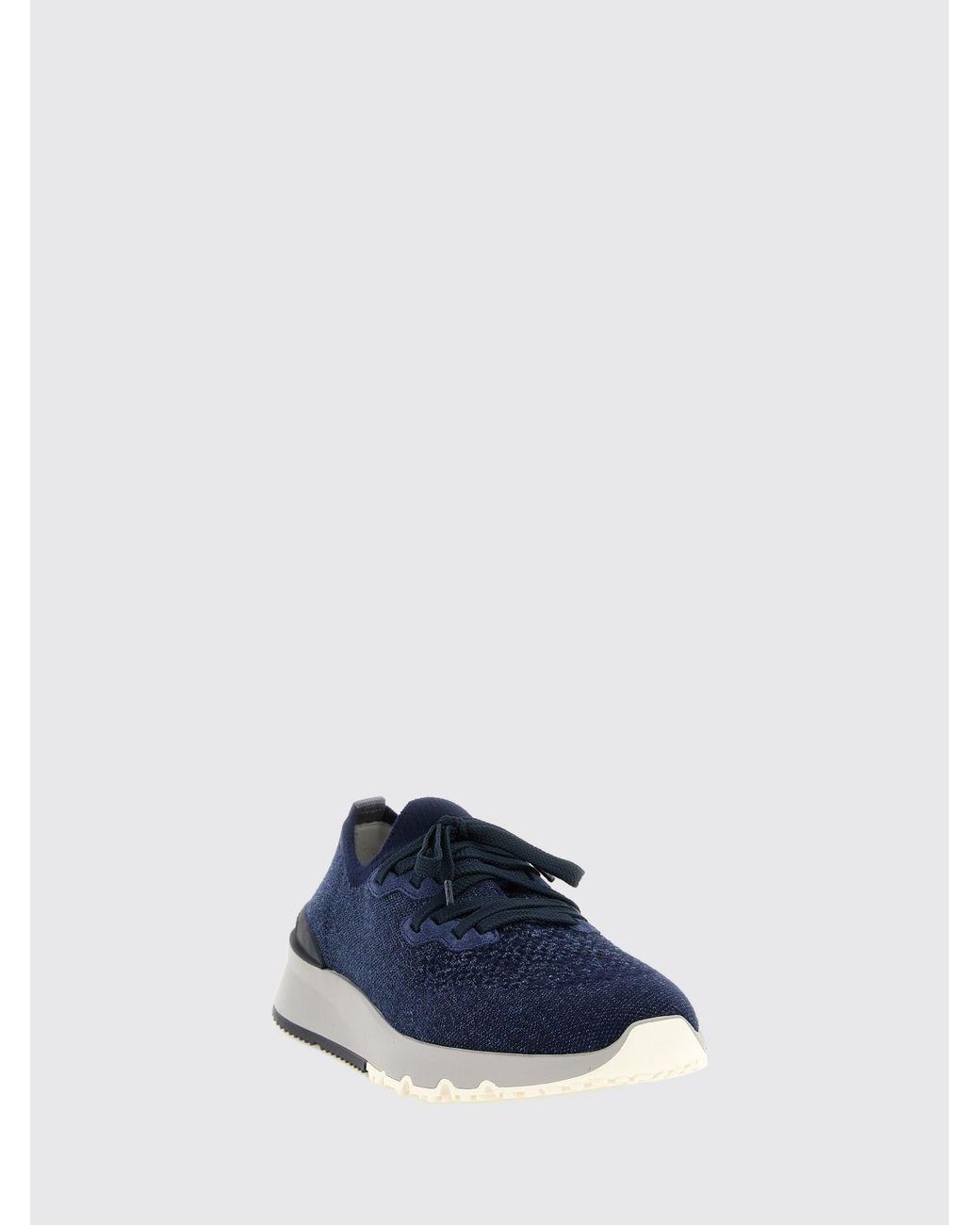 Brunello Cucinelli Blue Cotton Knit Low Top Sneakers With Elasticized Ankle for men