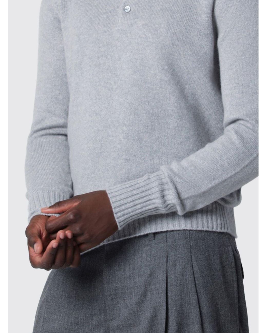 Drumohr Gray Long-Sleeved Pure Cashmere Polo With Three-Button Placket for men