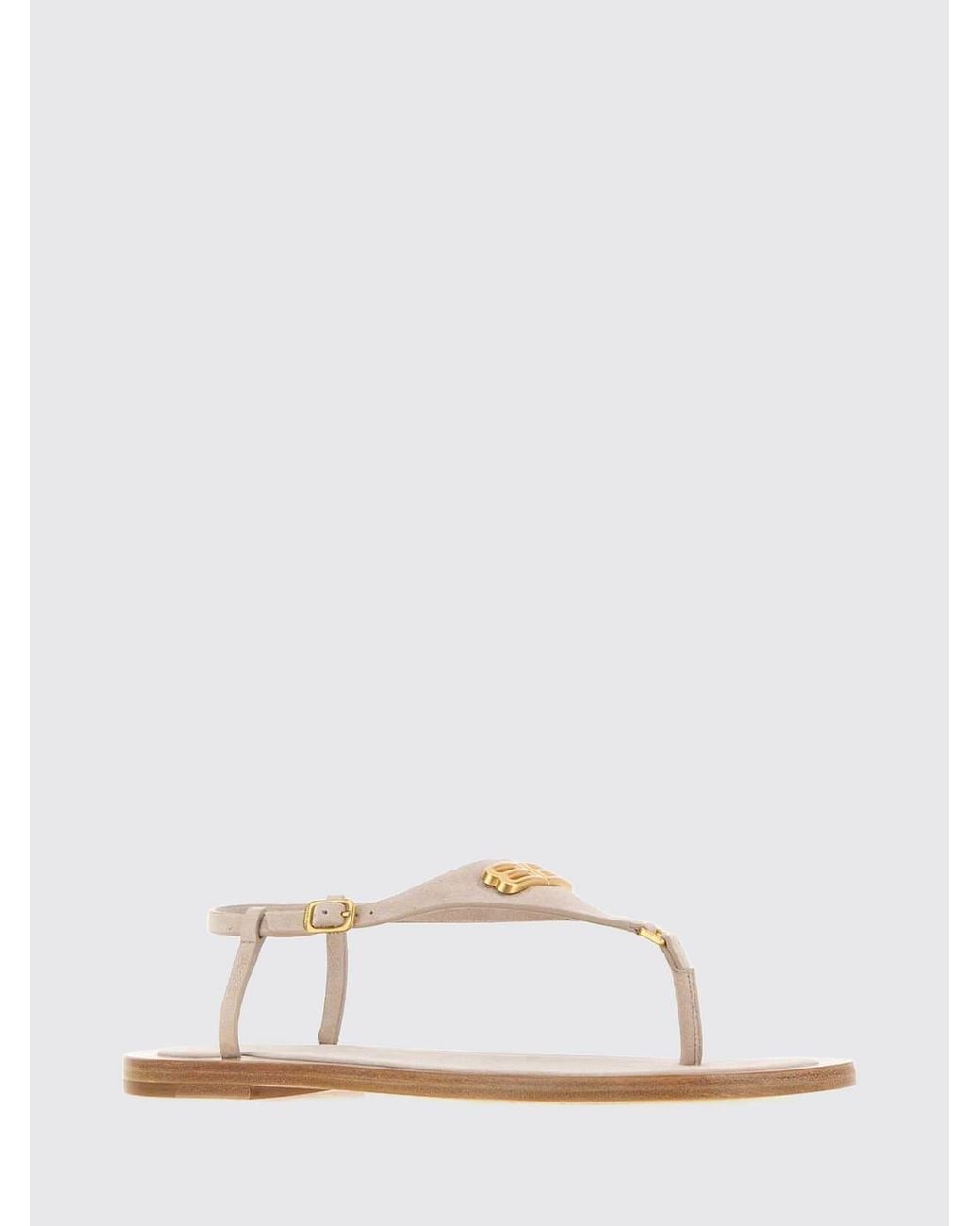 Balenciaga Natural Riva Low-Heeled Goat Leather Thong Sandals With Logo