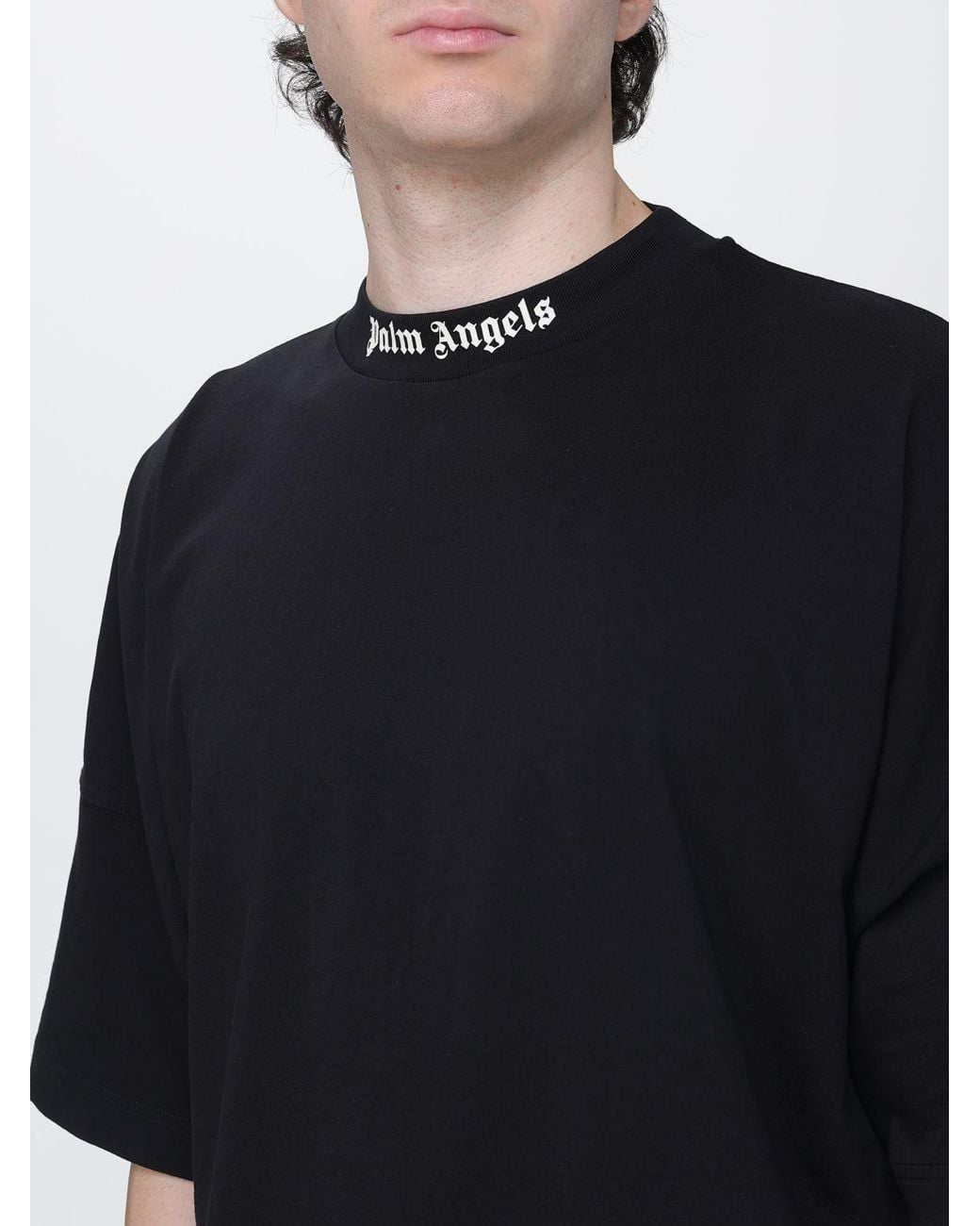 Palm Angels Black Relaxed Fit Cotton T-Shirt With Logo And Dropped Shoulders for men