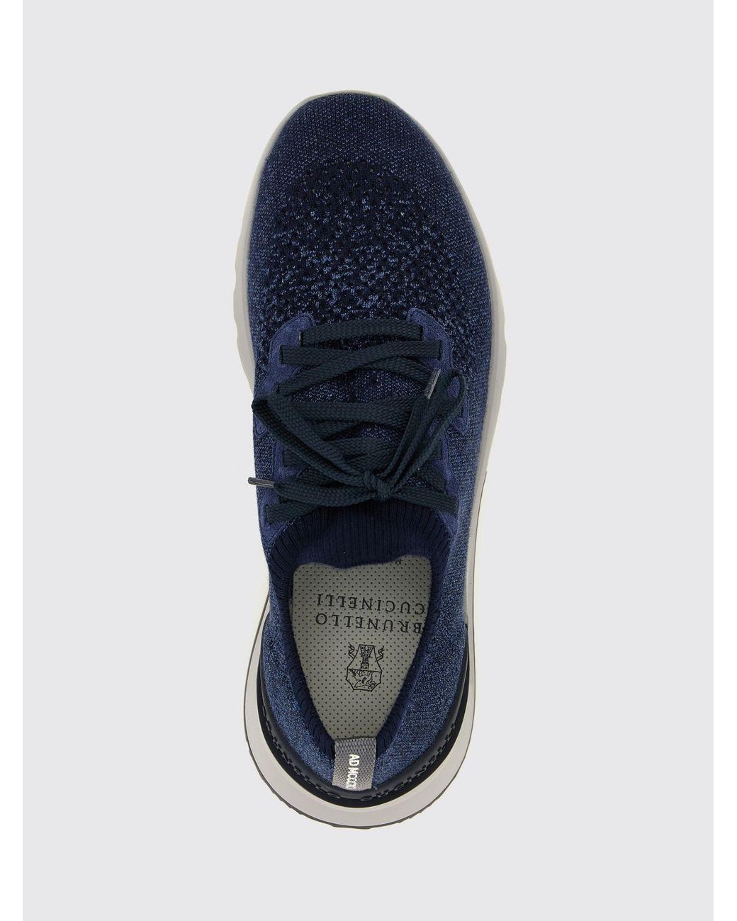 Brunello Cucinelli Blue Cotton Knit Low Top Sneakers With Elasticized Ankle for men