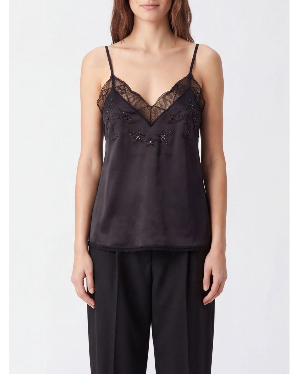 Zadig & Voltaire Blue Zadig &Amp Voltaire Crystal-Embroidered Silk And Lace Evening Top