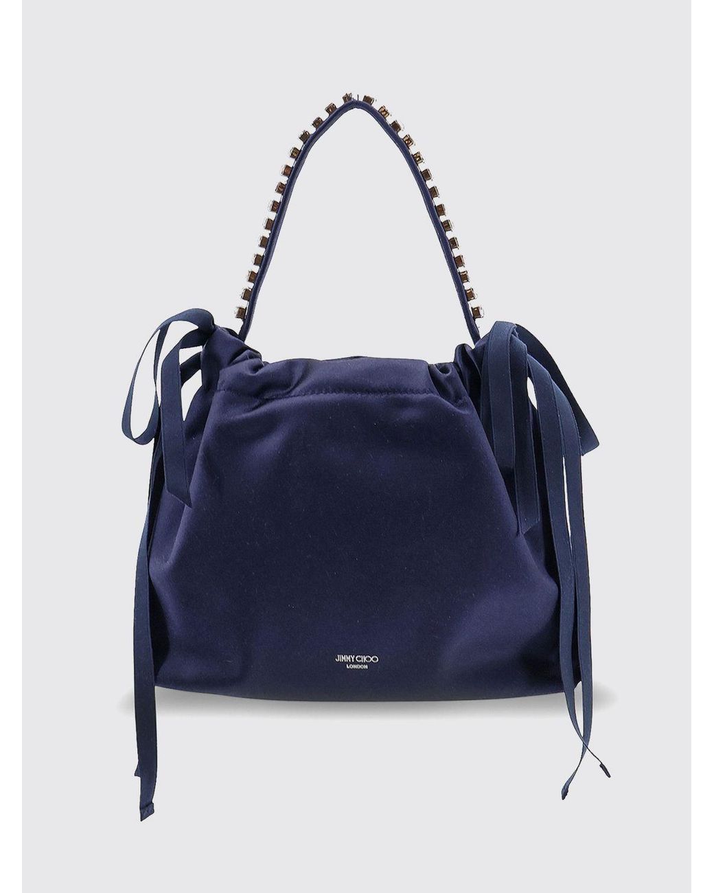 Jimmy Choo Blue Mini Satin Bucket Bag With Jewelled Handle