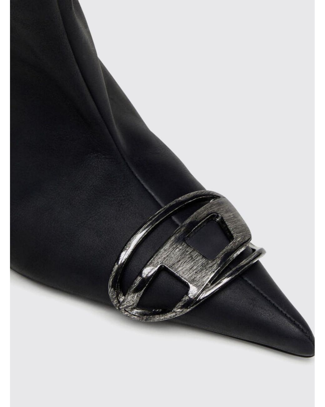 DIESEL Black D-Venus Calf-High Leather Boots With Oval D Logo And Stiletto Heel