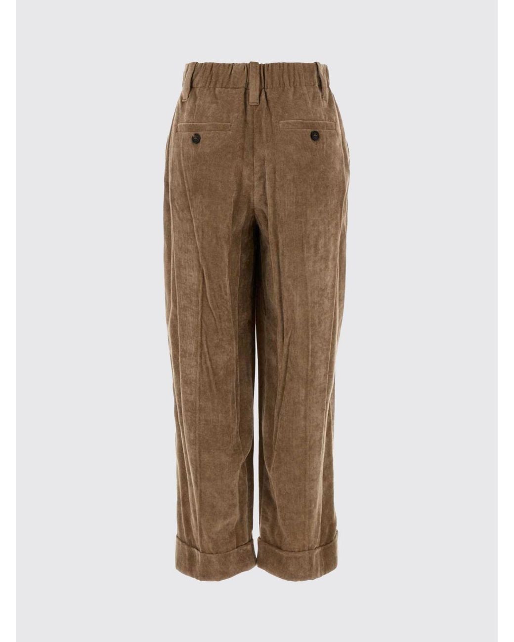 Brunello Cucinelli Natural High-Waisted Wide-Leg Velvet Trousers With Darts