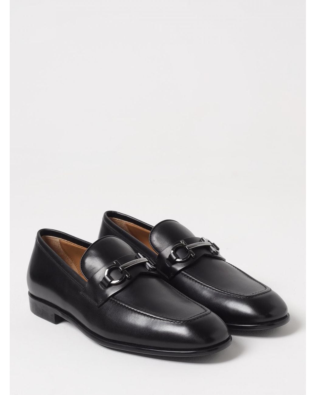 Ferragamo Black Gancini Grained Leather Loafers for men