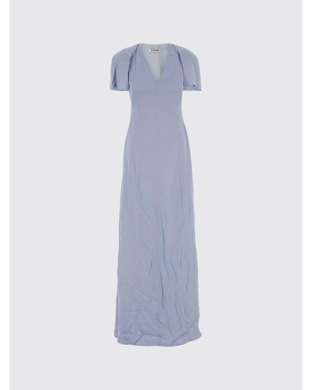 Jil Sander Blue Long V-Neck Satin Evening Gown