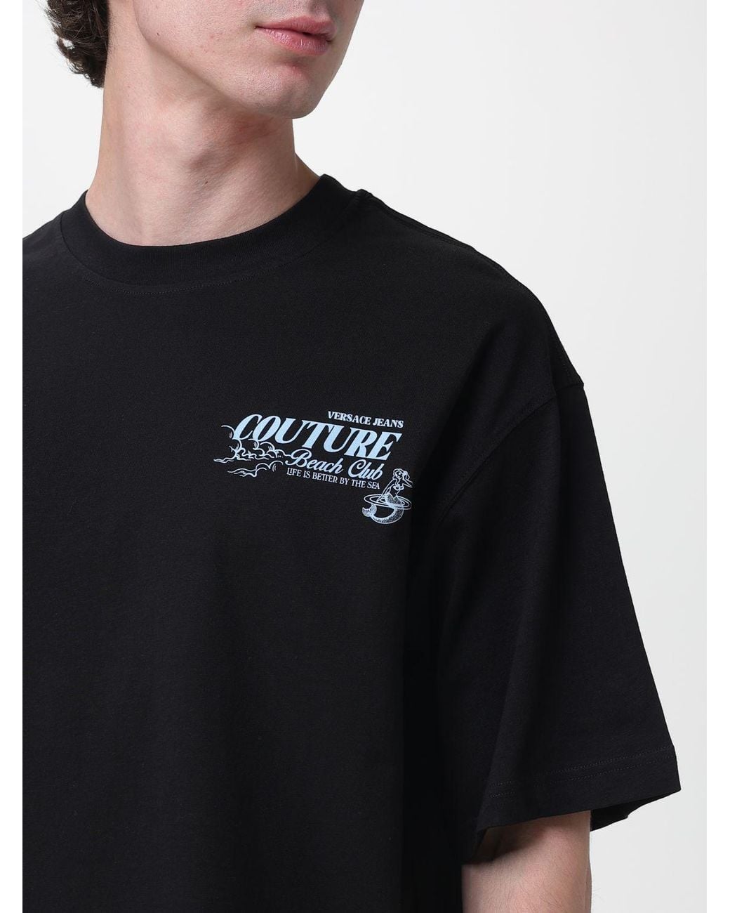 Versace Jeans Couture Black Oversized Cotton T-Shirt With Logo for men