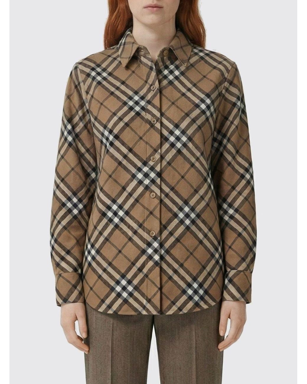 Burberry Brown Wool Blend Shirt With Vintage Check Motif