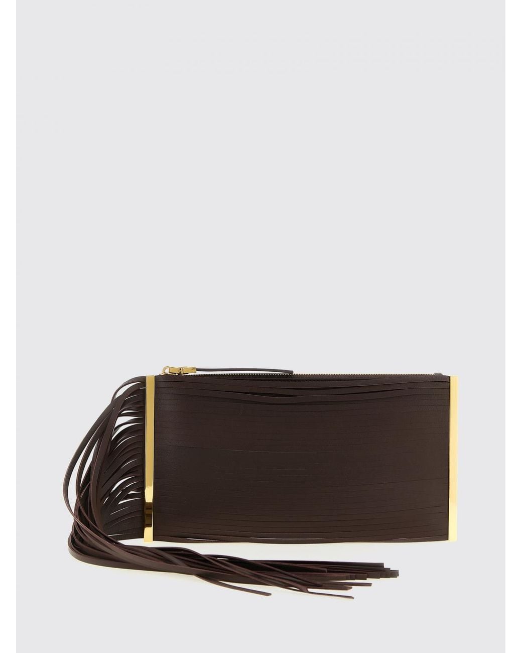 Elisabetta Franchi Brown Nappa Leather Clutch With Fringes