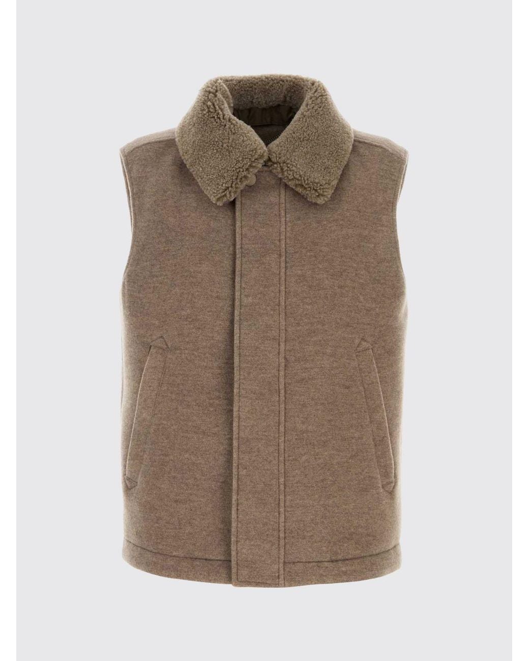 Canali Natural Padded Wool And Cashmere Gilet With Fur Collar for men