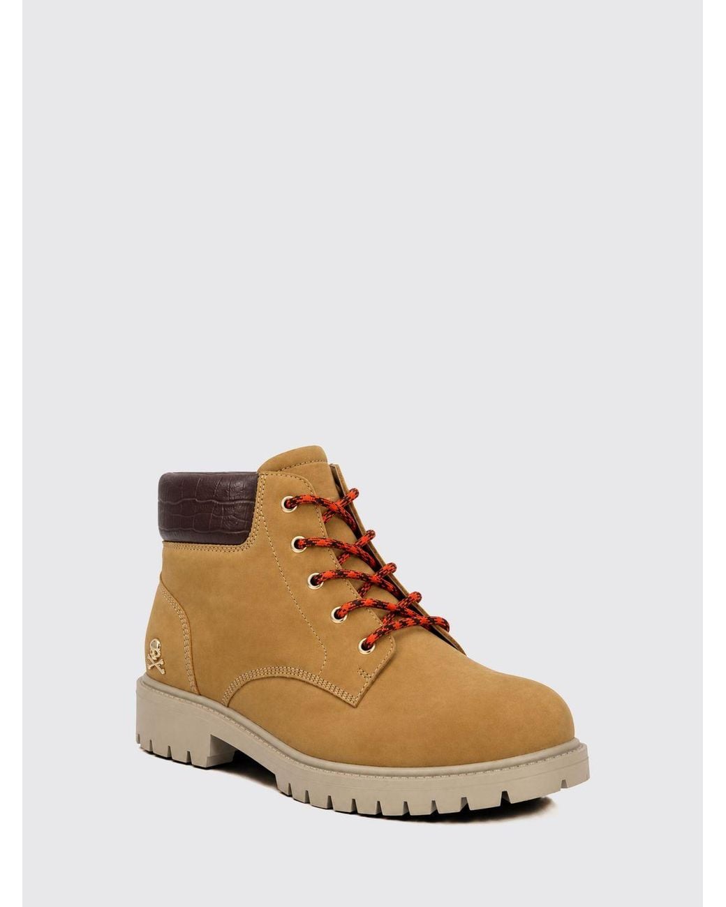 Philipp Plein Natural Lace-Up Nubuck Ankle Boots With Skull Appliqué for men